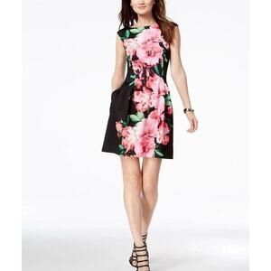 NEW Vince Camuto Floral Printed Cap-Sleeve Fit & Flare Dress Size 10